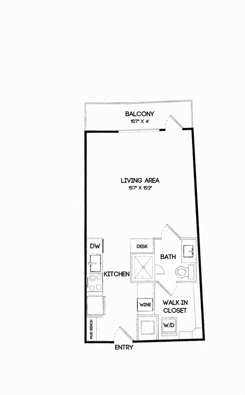 Floor plan for studio, 1 bath, 519 sqft
