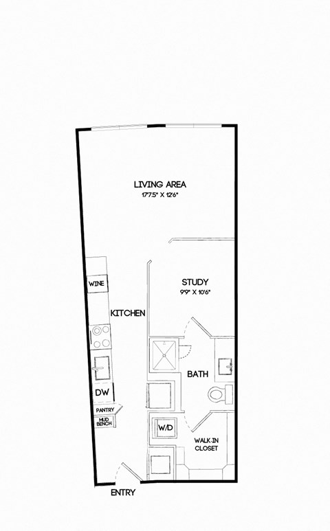 Floor plan for studio, 1 bath, 640 sqft