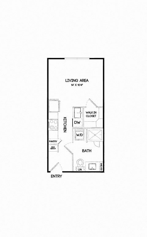 Floor plan for studio, 1 bath, 392 sqft