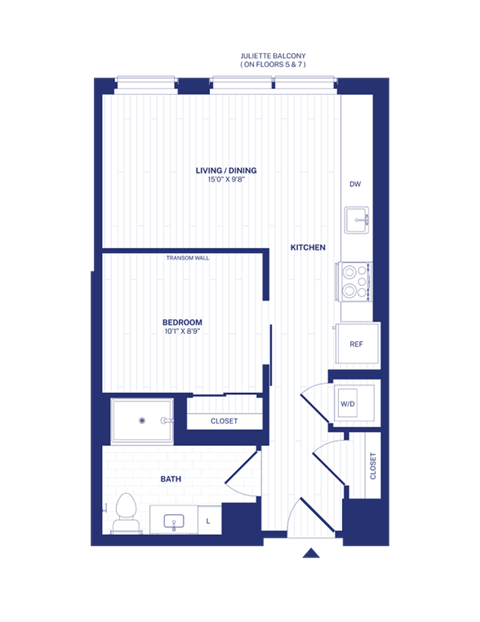 Floor plan for 1 bed, 1 bath, 526 sqft