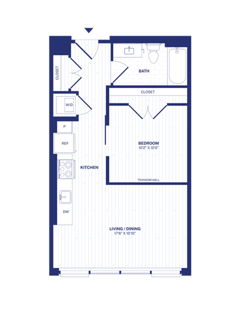 Floor plan for 1 bed, 1 bath, 556 sqft