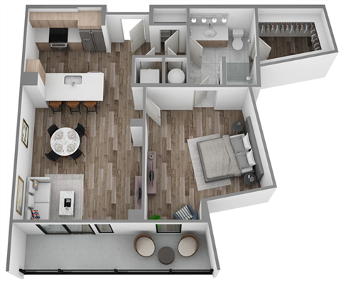 Floor plan for 1 bed, 1 bath, 789 sqft