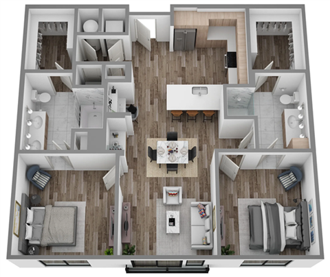 Floor plan for 2 beds, 2 baths, 1106 sqft
