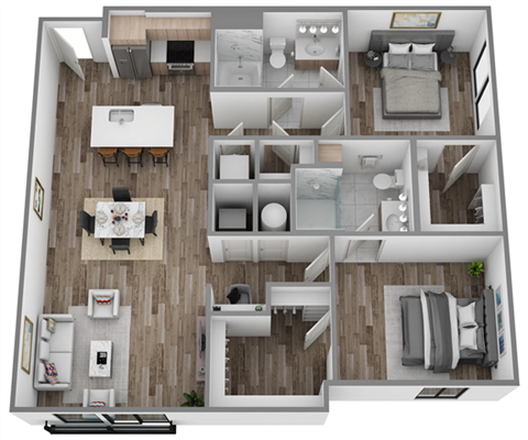 Floor plan for 2 beds, 2 baths, 1192 sqft