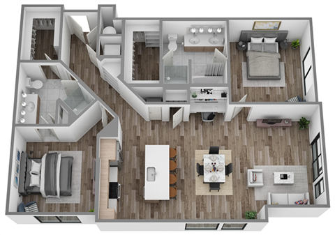 Floor plan for 2 beds, 2 baths, 1333 sqft