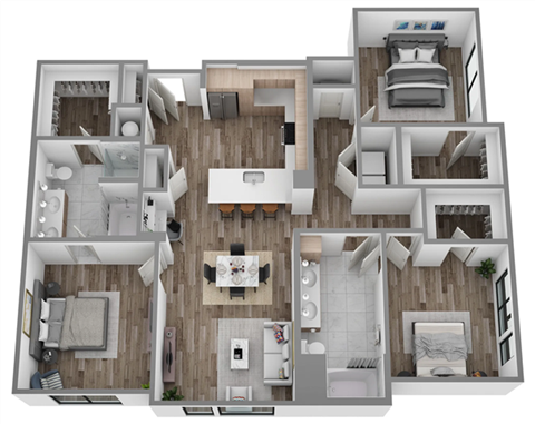 Floor plan for 3 beds, 2 baths, 1469 sqft