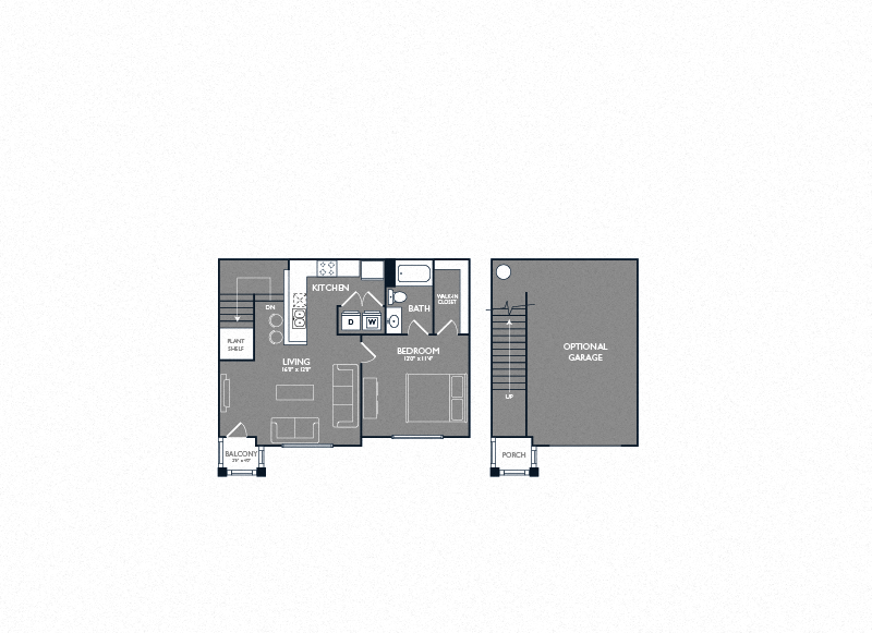 Floor plan for 1 bed, 1 bath, 743 sqft