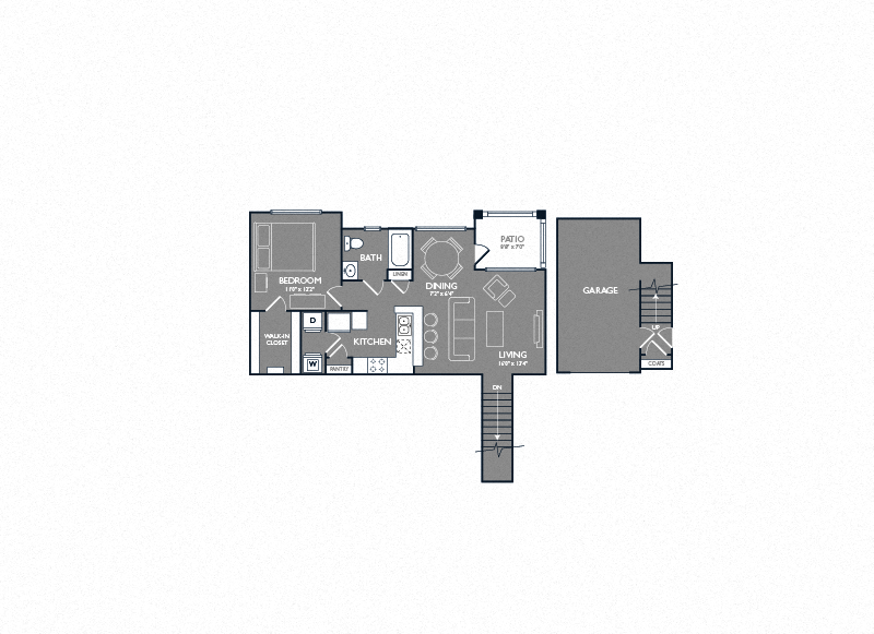 Floor plan for 1 bed, 1 bath, 785 sqft