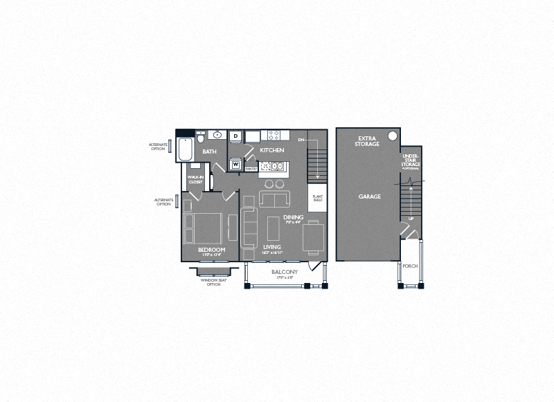 Floor plan for 1 bed, 1 bath, 787 sqft