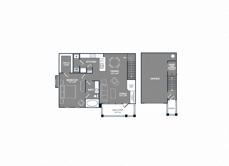 Floor plan for 1 bed, 1 bath, 903 sqft