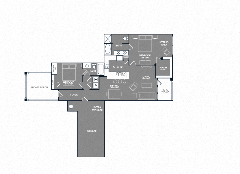 Floor plan for 2 beds, 2 baths, 1260 sqft