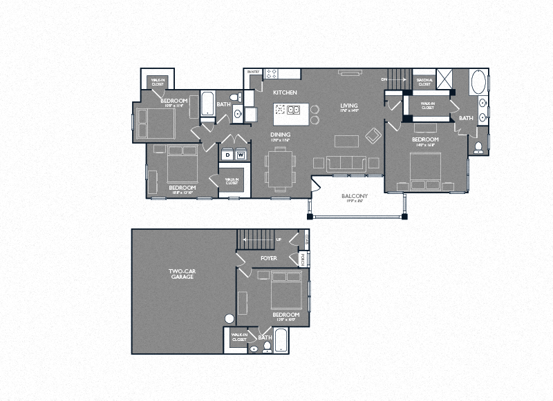Floor plan for 4 beds, 3 baths, 1910 sqft