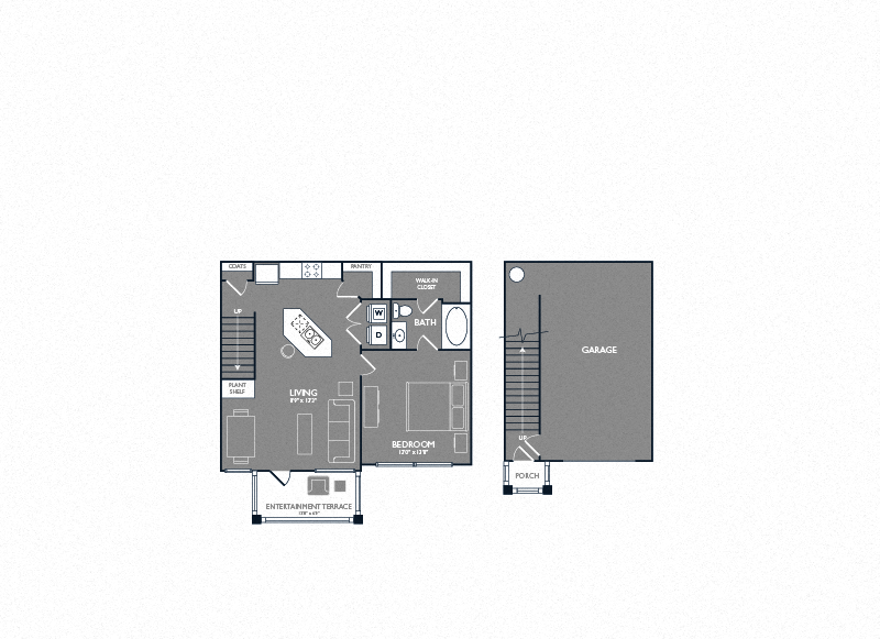 Floor plan for 1 bed, 1 bath, 750 sqft
