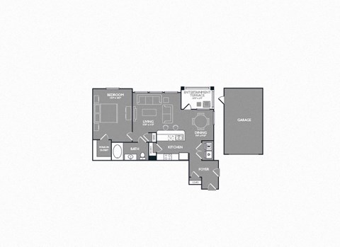 Floor plan for 1 bed, 1 bath, 823 sqft