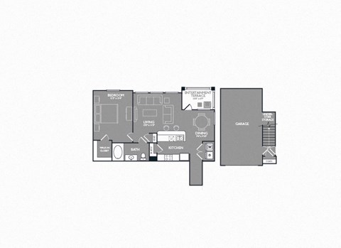 Floor plan for 1 bed, 1 bath, 840 sqft