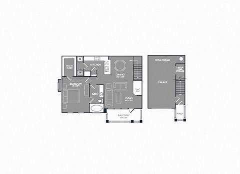 Floor plan for 1 bed, 1 bath, 903 sqft
