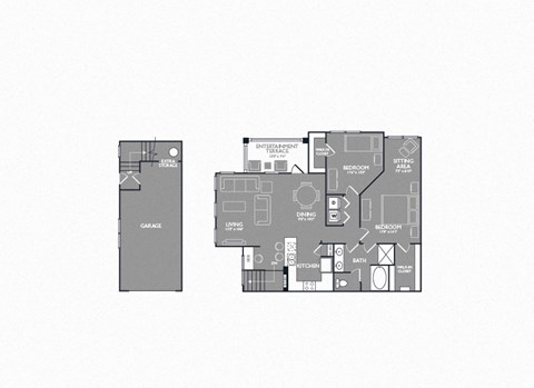 Floor plan for 2 beds, 1 bath, 1181 sqft