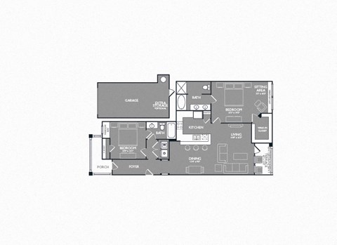 Floor plan for 2 beds, 2 baths, 1259 sqft