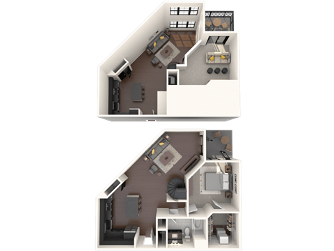 Floor plan for 1 bed, 1 bath, 1058 sqft