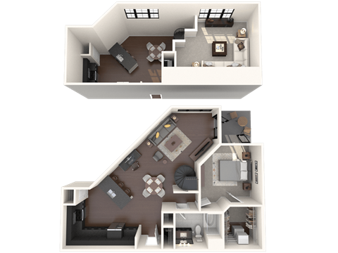 Floor plan for 1 bed, 1 bath, 1129 sqft