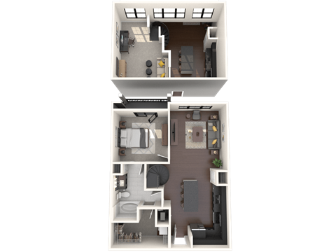 Floor plan for 1 bed, 1 bath, 901 sqft