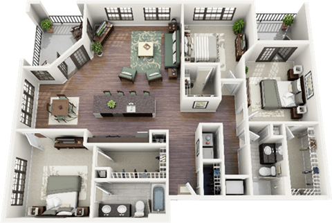 Floor plan for 3 beds, 2 baths, 1591 sqft