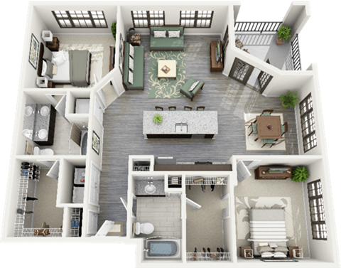 Floor plan for 2 beds, 2 baths, 1255 sqft