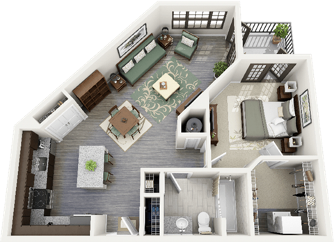 Floor plan for 1 bed, 1 bath, 866 sqft