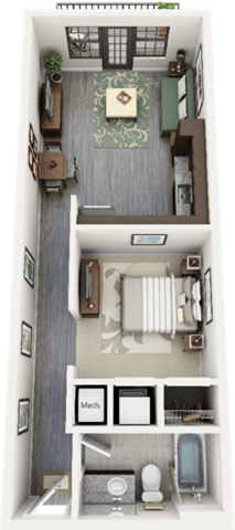 Floor plan for studio, 1 bath, 578 sqft