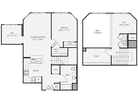Floor plan for 1 bed, 1 bath, 1152 sqft