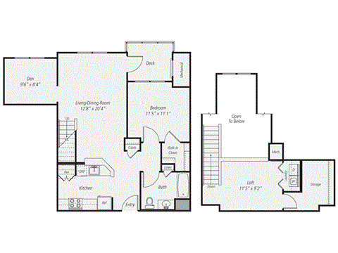 Floor plan for 1 bed, 1 bath, 1076 sqft