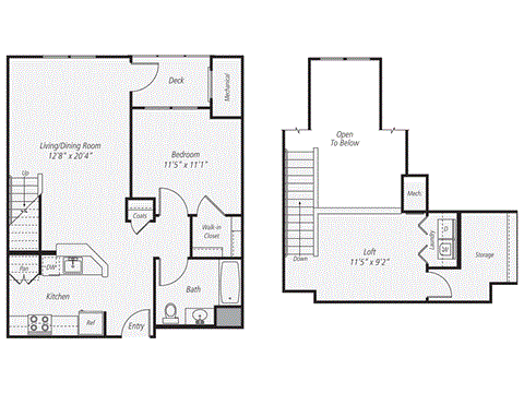 Floor plan for 1 bed, 1 bath, 974 sqft