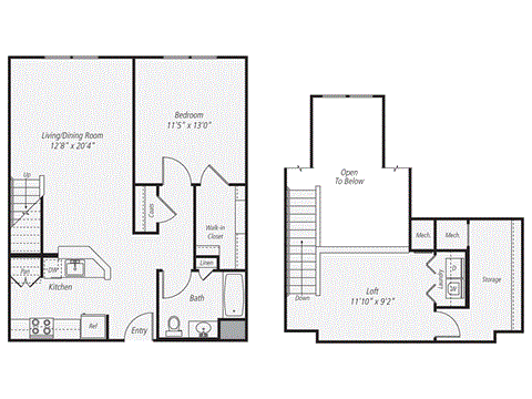 Floor plan for 1 bed, 1 bath, 1060 sqft