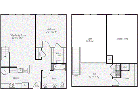 Floor plan for 1 bed, 1 bath, 1139 sqft