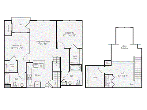 Floor plan for 2 beds, 2 baths, 1274 sqft