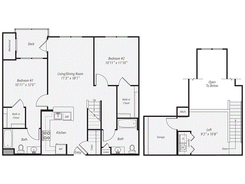 Floor plan for 2 beds, 2 baths, 1284 sqft