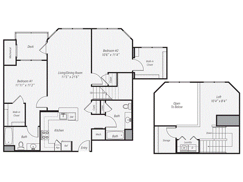 Floor plan for 2 beds, 2 baths, 1391 sqft