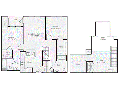 Floor plan for 2 beds, 2 baths, 1271 sqft