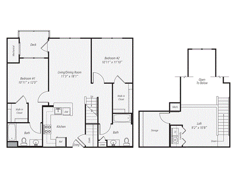 Floor plan for 2 beds, 2 baths, 1280 sqft