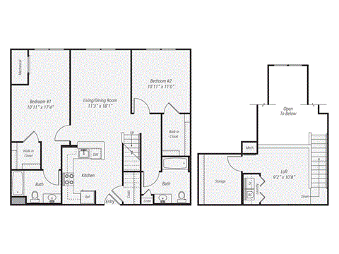 Floor plan for 2 beds, 2 baths, 1321 sqft
