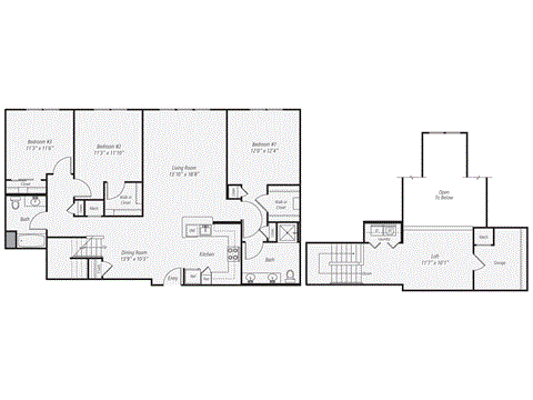 Floor plan for 3 beds, 2 baths, 1828 sqft