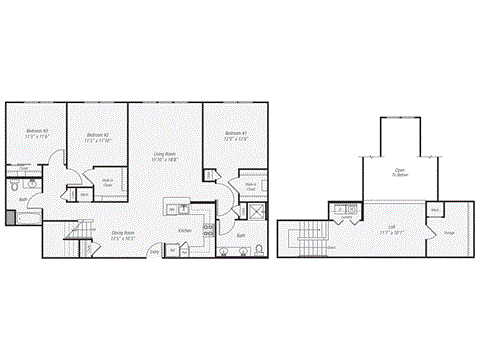 Floor plan for 3 beds, 2 baths, 1846 sqft