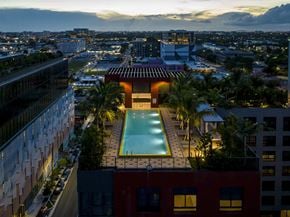 Miami apartment for rent - a city view of a rooftop swimming pool