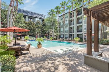 Picturesque pool and cabana setting