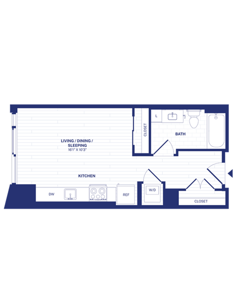 Floor plan for studio, 1 bath, 428 sqft