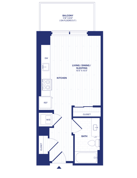 Floor plan for studio, 1 bath, 410 sqft