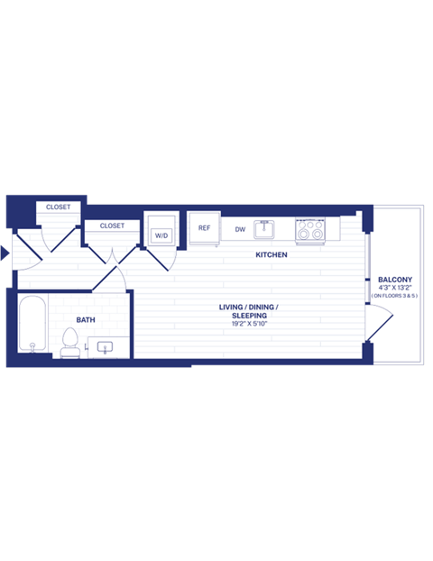 Floor plan for studio, 1 bath, 398 sqft