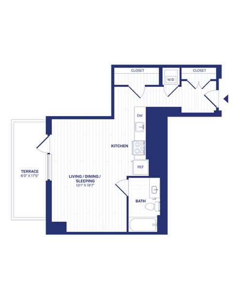 Floor plan for studio, 1 bath, 552 sqft