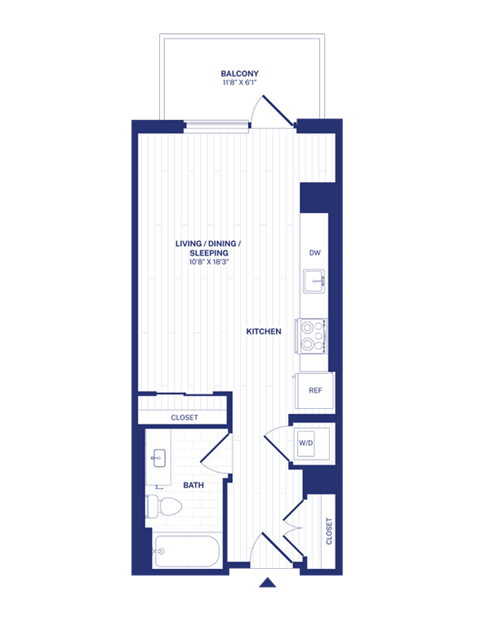 Floor plan for studio, 1 bath, 469 sqft