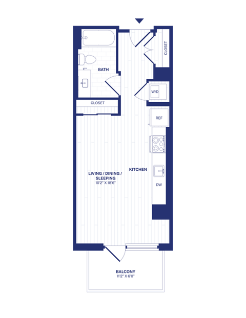 Floor plan for studio, 1 bath, 455 sqft